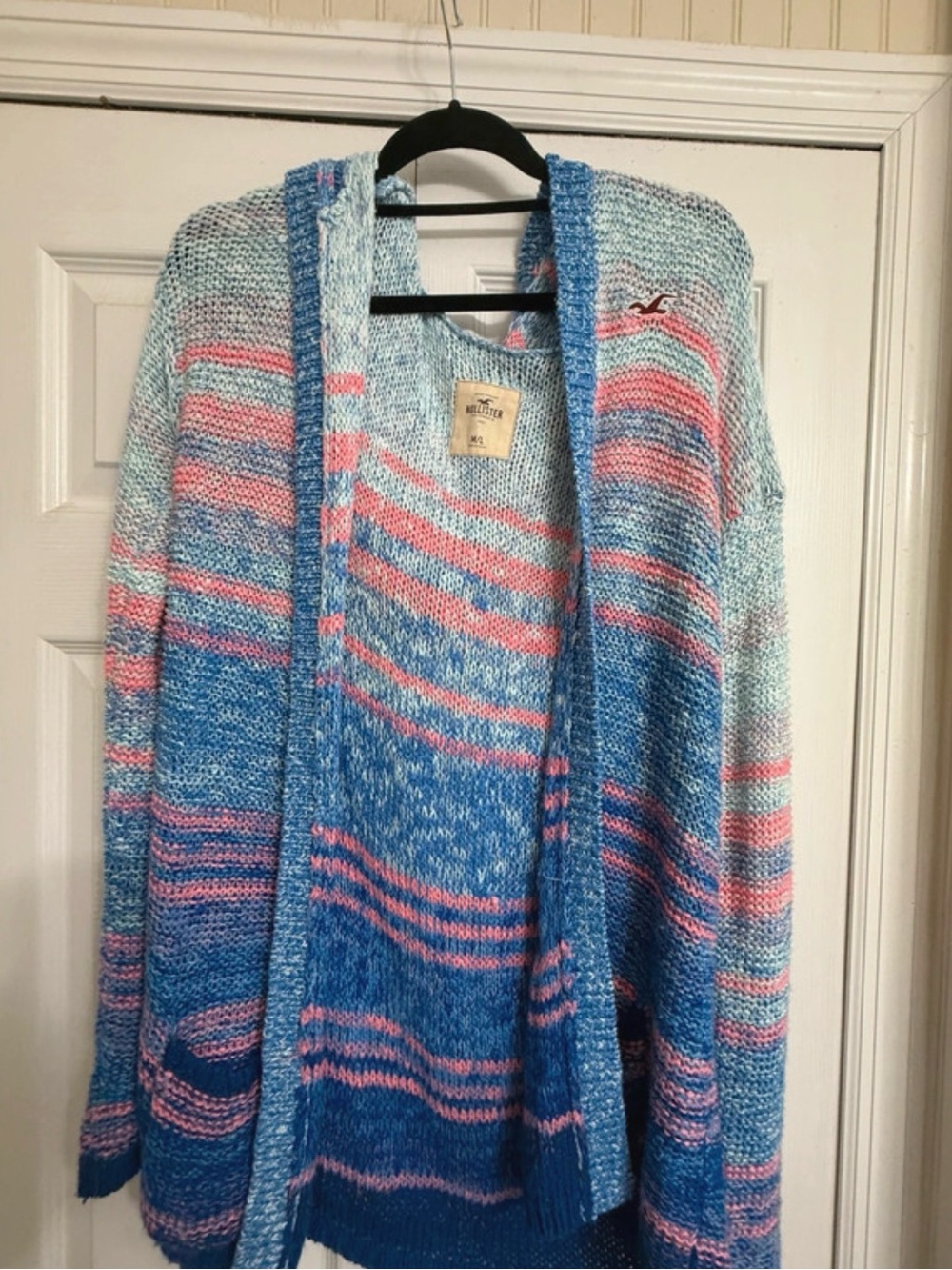 Hollister Blue & Pink Striped Open Knit Cardigan